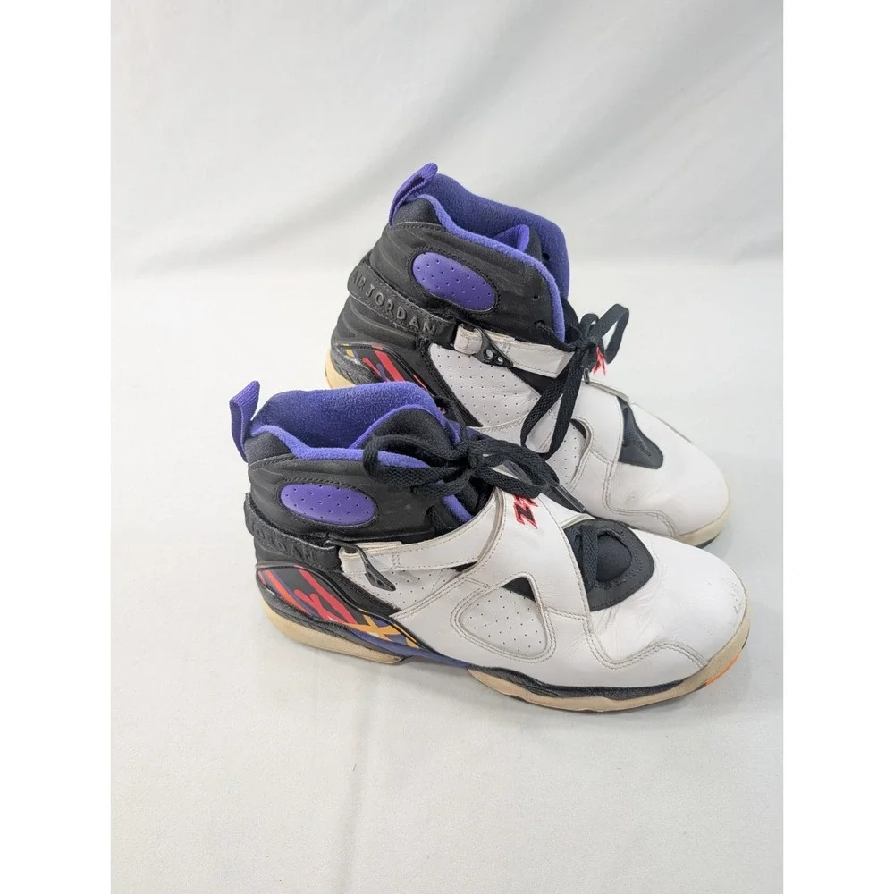 Jordan Air Jordan 8 Boys 7Y High Top Sneakers White Black Purple